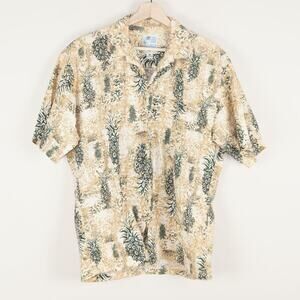 Island Traditions Yellow Pineapple Print Inside Out Hawaiian Shirt Mens Sz M